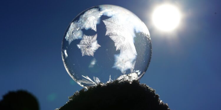 soap bubble, crystals, ice crystals
